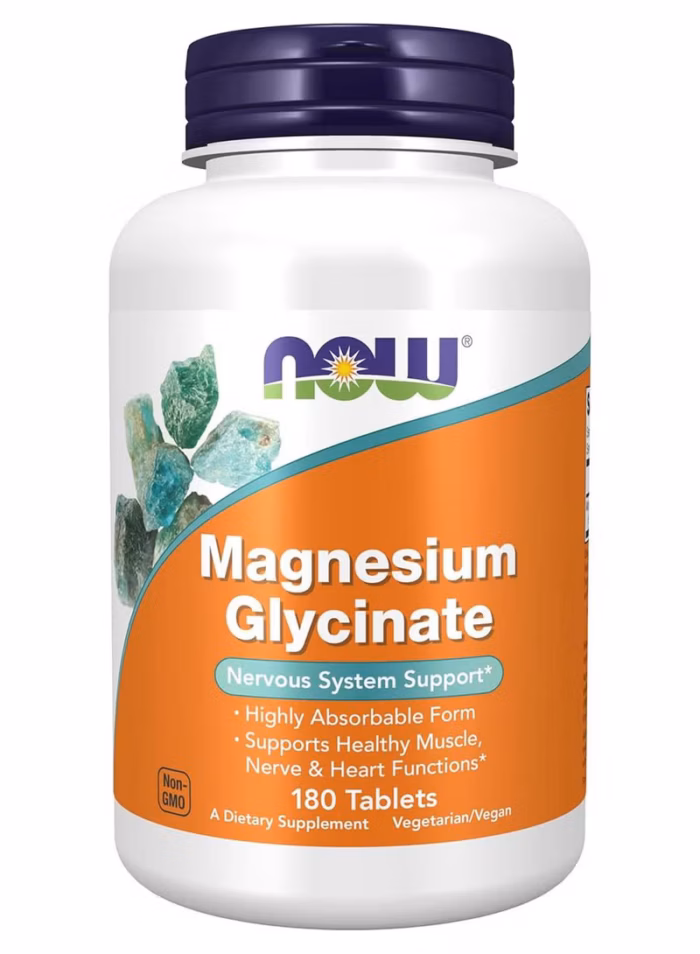 سلامت و مکمل ها Now Foods — Magnesium Glycinate -180 Tablets, Nervous System Support, Dietary supplement, (Vegan/Vegetar