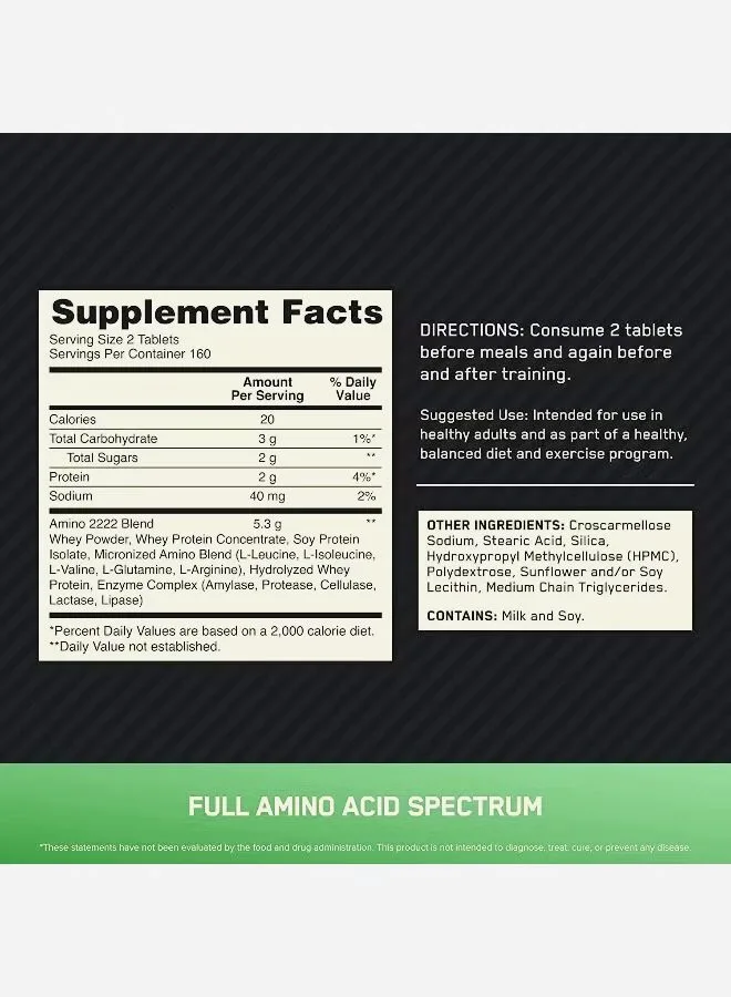 سلامت و مکمل ها Optimum Nutrition — Superior Amino 2222 Tablets, Complete Essential Amino Acids, EAAs to Maintain Muscle