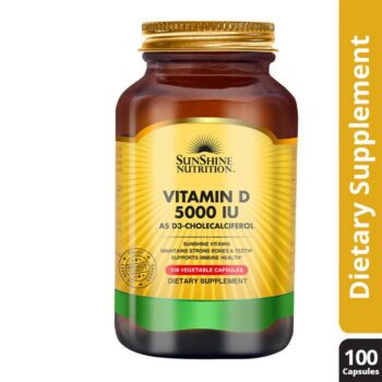 سلامت و مکمل ها Sunshine Nutrition — Sunshine Nutrition Vitamin D3 5000 IU Vegetable Capsules 100's