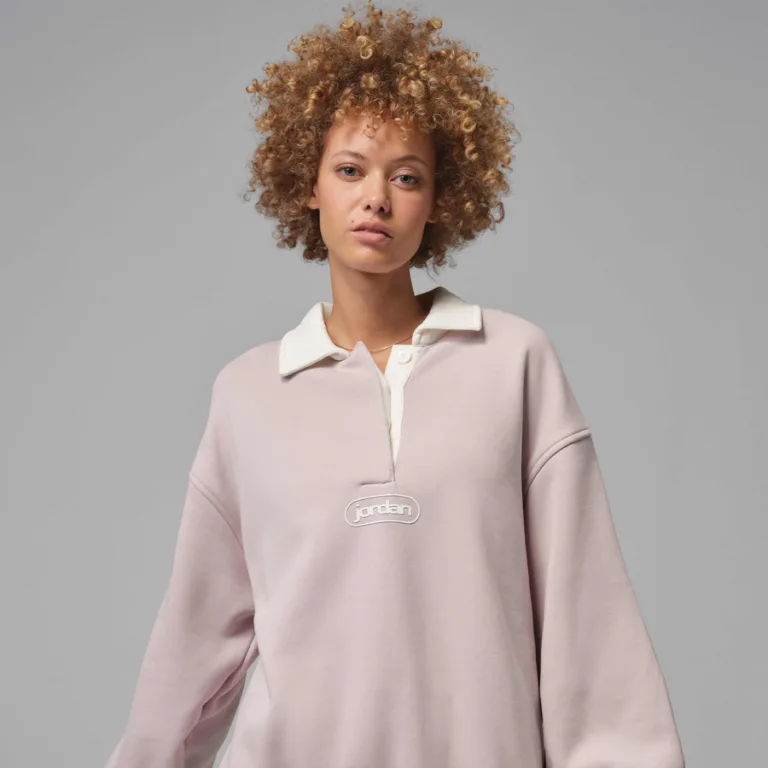 Jordan Flight Fleece Women's Rugby Top - Particle Rose/Sail/Particle Rose
